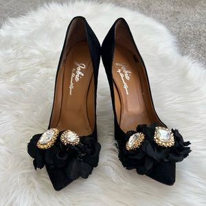 Jolie by Edward Spiers Black Suede Rhinestone Pointed Toe Pump Size 40